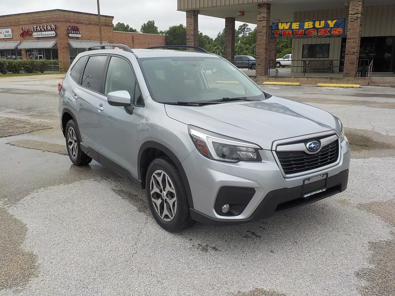 2021 Silver /Black Subaru Forester (JF2SKAJC4MH) , Automatic transmission, located at 1617 W Church Street, Livingston, TX, 77351, (936) 327-3600, 30.710995, -94.951157 - This vehicle is just BEGGIING to be taken to the mountains this summer!! Come check it out for yourself! - Photo #1